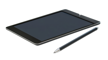 Tablet with a stylus, transparent background