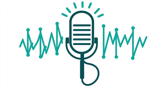 Retro microphone icon with sound waves, broadcasting, podcasting concept.