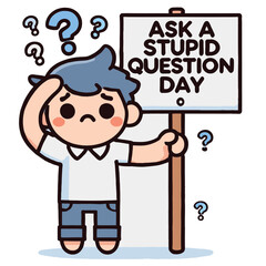 cartoon of person asking stupid questions in flat design