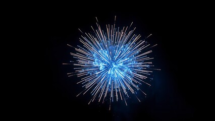 Fototapeta premium Close-up of a single isolated blue firework exploding in the sky, firework detail, light show
