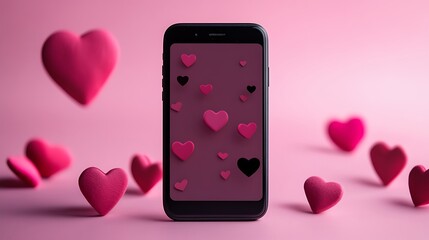 Love in the Digital Age: Smartphone Displaying Pink Hearts