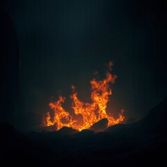 Fire flames rising from a pit on a dark background, creating an eerie and ominous atmosphere , intense, burning, heat, fire