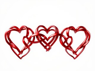 Interconnected red heart shapes resembling a pair of intertwined ribbons or garlands, bond, symbol