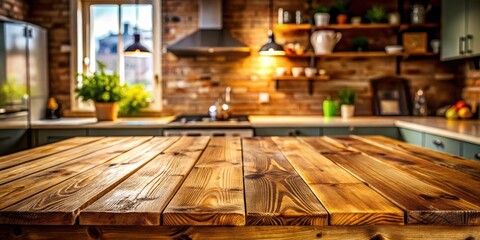 Rustic Wooden Tabletop Photography Background, Blurred Kitchen, Copy Space, Food Photography, Product Photography, Kitchen Table, Wooden 