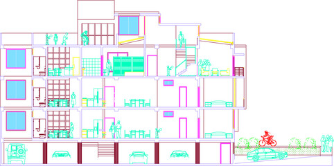 Vector sketch illustration silhouette of architectural engineering design drawing of The Luxury Apartment Building Project