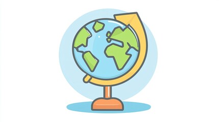 Simple globe illustration with an arrow indicating global connection and travel.