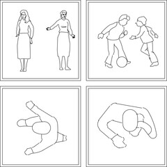Vector sketch illustration, silhouette design, decorative image of people doing activities