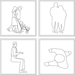Vector sketch illustration, silhouette design, decorative image of people doing activities