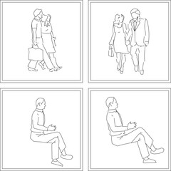 Vector sketch illustration, silhouette design, decorative image of people doing activities 