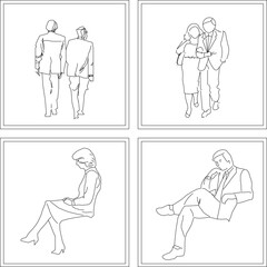 Fototapeta premium Vector sketch illustration, silhouette design, decorative image of people doing activities 