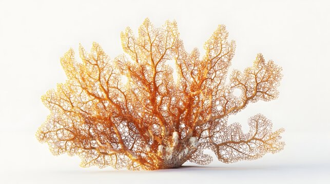 Delicate Orange Coral Branch Isolated on White Background