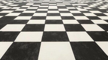 Black and White Checkered Floor Pattern with Perspective View Ideal for Indoor and Outdoor Settings, Modern Design, and Creative Inspiration for Various Projects