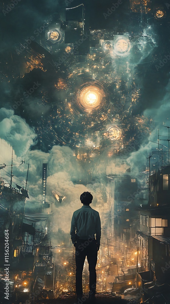 Poster man contemplating celestial event