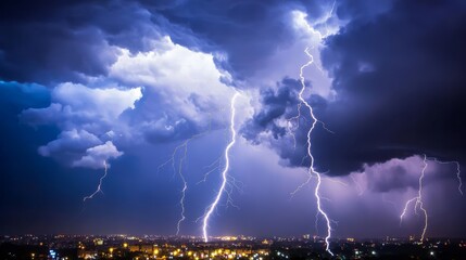 Dramatic lightning storm over city at night. (4)