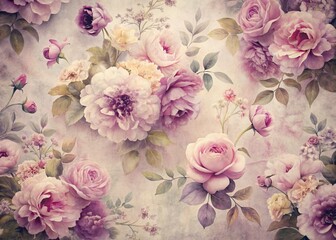 Vintage Floral Background, Soft Pink Purple Flowers, Delicate Pattern, Elegant Design, Creative Projects