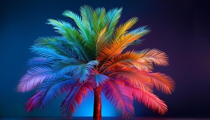 A tree with colorful leaves is lit up in the dark