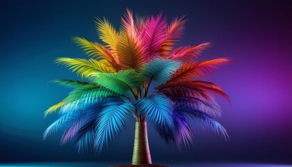 A colorful tree with many different colored leaves
