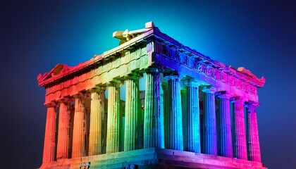 Obraz premium A colorful building with rainbow colored pillars