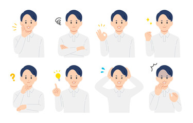 いろいろな表情やポーズをする中年男性のセット【人物ベクターイラスト素材】