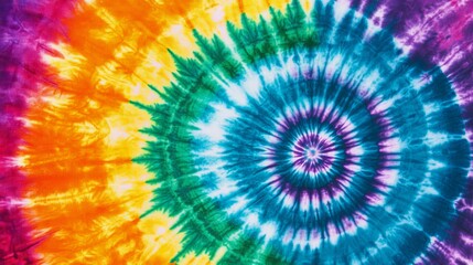 Colorful tie-dye pattern featuring vibrant swirls of purple, green, teal, blue, orange, and yellow creating a mesmerizing spiral design for artistic expression and creativity