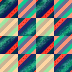 Watermelon Patchwork in Bright Red, Blue Green
