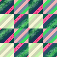 Watermelon Patchwork in Melon red and green