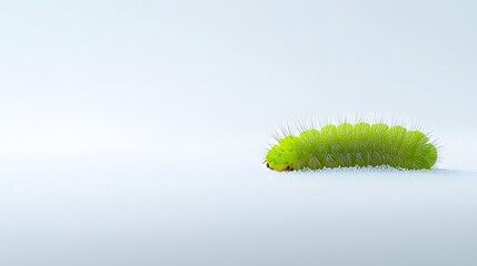 Fototapeta premium A Vibrant Green Caterpillar Crawls on White Surface