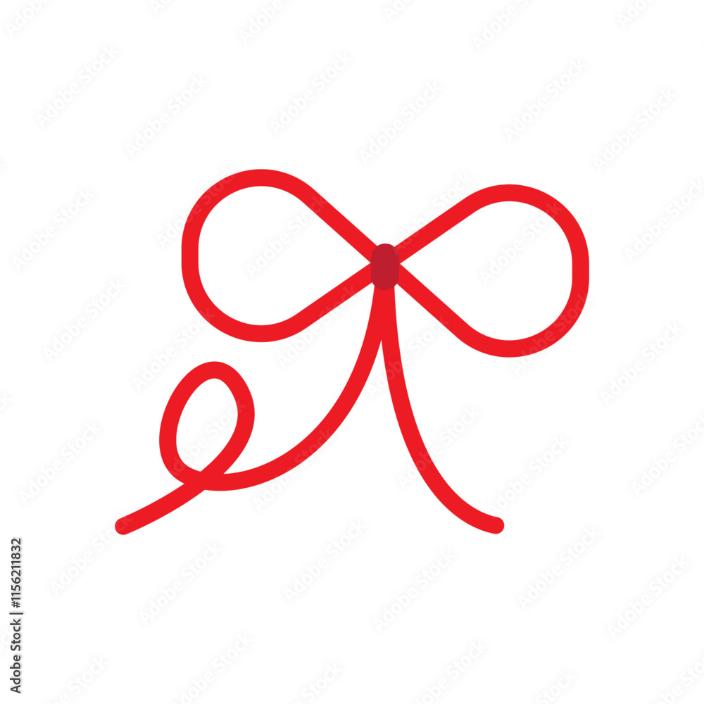 Poster red ribbon bow. loop decorative shape. minimal vector art. elegant simple design.
