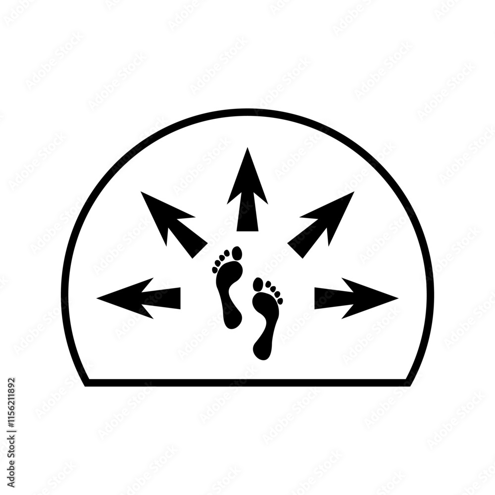 Poster footprint with arrows. black directional icon. path and movement symbol. vector isolated graphic.