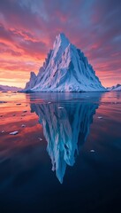Majestic Iceberg Reflecting Sunset Colors In Calm Waters