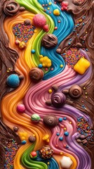 Fototapeta premium Colorful Chocolate Swirl with Candy and Sprinkles on Top