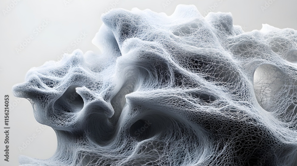 Poster a large, white, fuzzy blob with a black dot in the middle. the blob is made up of many small, white,