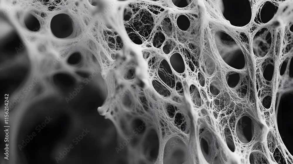 Poster a close up of a white and black image of a web of some sort. the image is abstract and has a moody, 