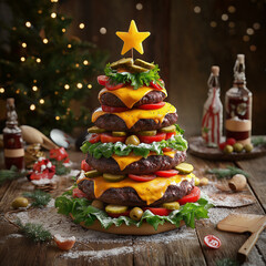 Creative AI-Generated Christmas Burger Tree &ndash; Festive and Unique Design