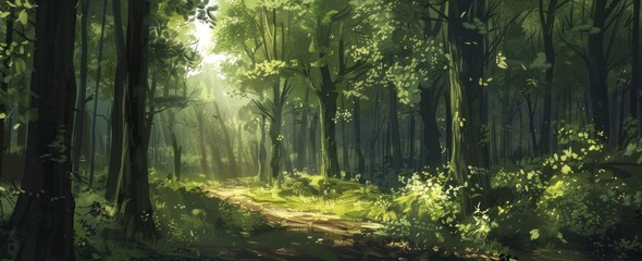 Lush forest path bathed in sunlight. (1)