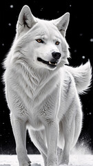 Obraz premium Realistic Pencil Drawing of a Wild Wolf in Black and White Walking Through Snow with Beautiful Detail