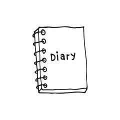 Minimalist style diary illustration, drawn with simple black lines. The book features a detailed cover and subtle lines that reflect a place to jot down memories, personal thoughts, or daily plans.