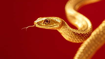 Fototapeta premium golden snake on red background, Chinese New Year concept
