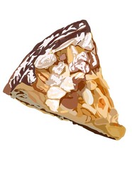 Hand drawn illustration of almond topping cheesecake.