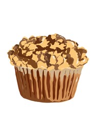 Hand drawn illustration of chocolate muffin isolated on white