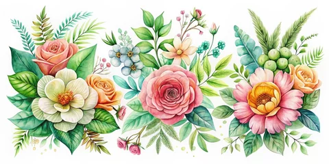 Fotobehang Urban Exploration Watercolor Floral Illustrations - Bouquets, Wreaths, Invitations © sanom