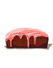 Hand drawn illustration of chocolate cake with strawberry fresh cream topping isolated on white background