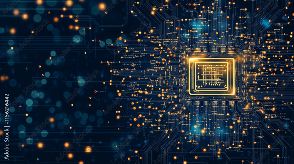 Poster digital core: a mesmerizing abstract illustration of a glowing digital core, surrounded by data stre