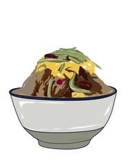 Hand drawn illustration of ice blended, sweet corn, red bean, brown sugar as topping.