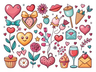 Valentine's Day Silhouette Flat Illustrations - Doodle Clip Art