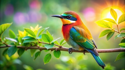 Fototapeta premium Vibrant Bird on Branch - Peaceful Nature Scene
