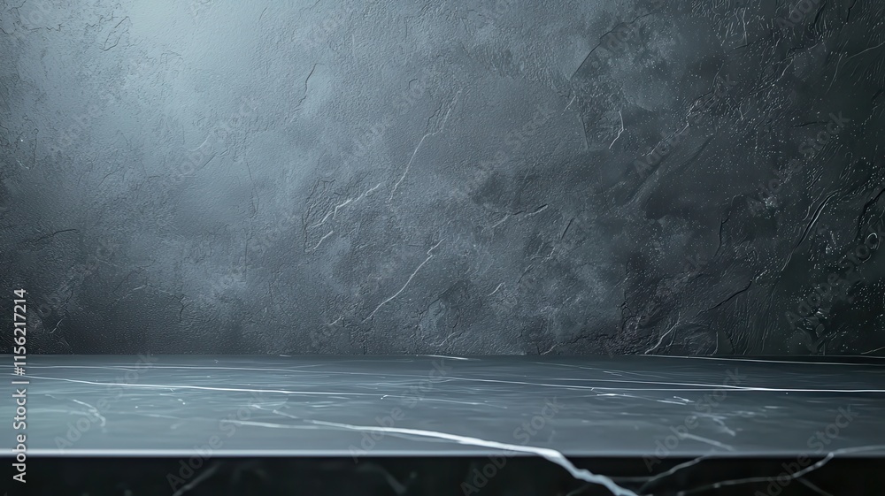 Poster black stone concept, a minimalistic dark marble surface with a textured background, creating a sophi
