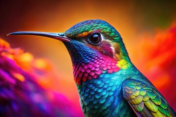 Fototapeta premium Vibrant Hummingbird Silhouette Portrait AI Art