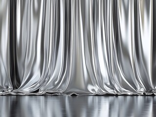 Silver Metallic Curtains and Reflective Floor