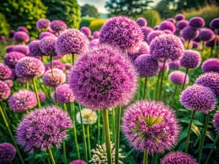 Obraz premium Vintage Allium Vineale in Rustic Garden - Aerial Photography